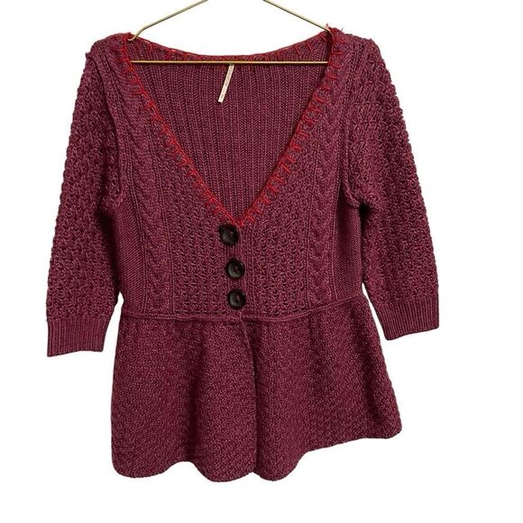 Free People Peplum Wool Blend Cardigan Sweater MED - Picture 2 of 9